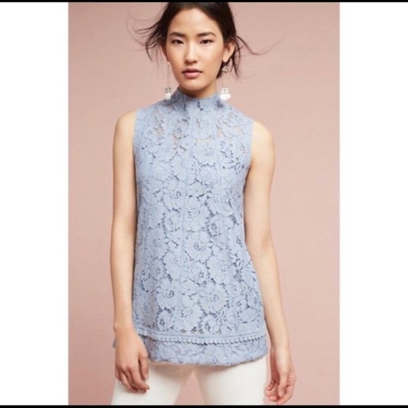 Anthropologie Tops - Anthro- Maeve Light Blue Lace Sleeveless Top SMALL